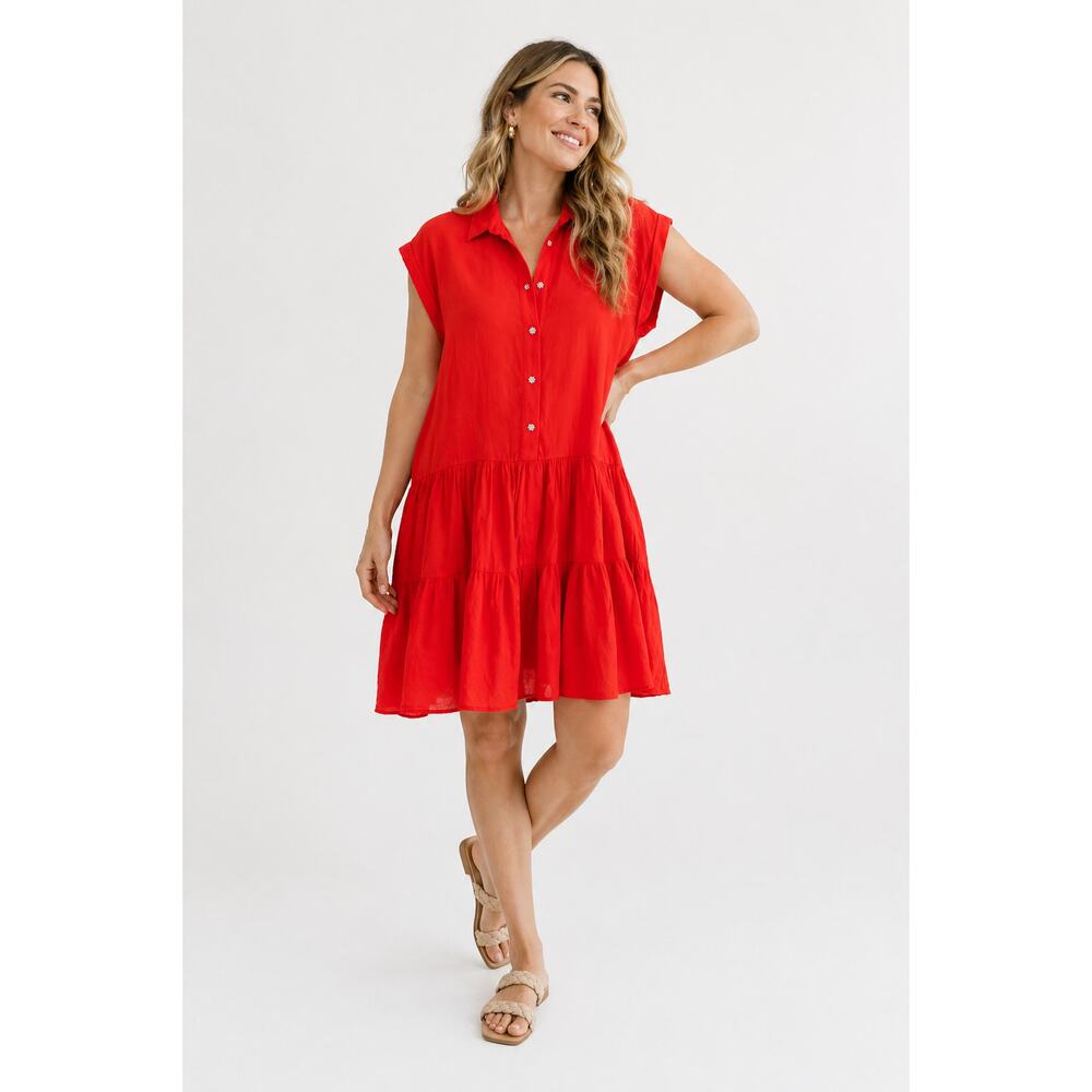 ZARA Coral Rhinestone Button Dress Large